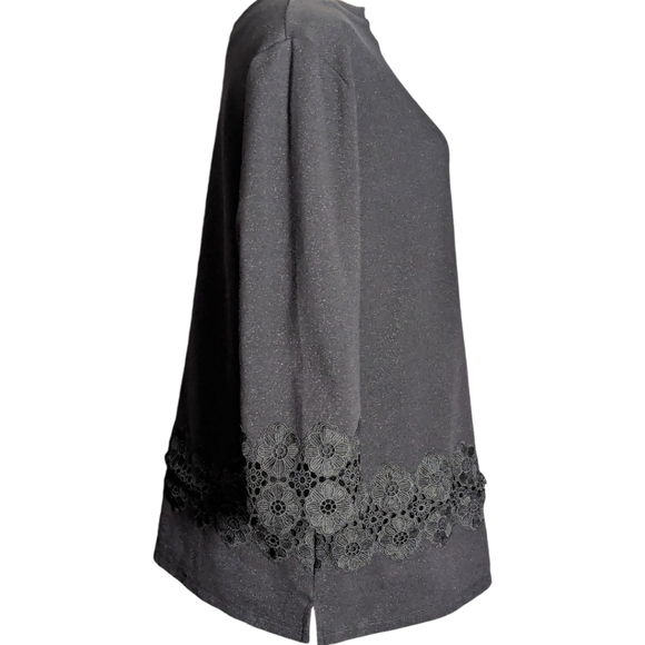 Talbot's Size Medium Black Detailed Lace Crew Neck - Picture 2 of 8